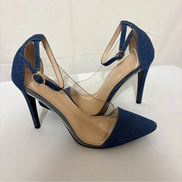 Liliana BB57 women's denim fabric toe pumps. Lucite clear side, a stiletto heel. - Picture 4 of 6